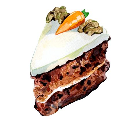 Holly Exley - Carrot Cake Carrot Cake Art, Carrot Cake Illustration, Carrot Cake Drawing, Kenya Poster, Holly Exley, Pie Drawing, Watercolor Food Illustration, Japanese Food Illustration, Dessert Illustration