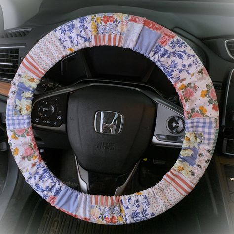 Blue Patchwork Cotton Steering Wheel Cover-Custom Fitted to Your Vehicle-Flannel Lined for Padding-Non Slip-Car Accessory Options -  #accessory #Blue #Cotton #CoverCustom #Fitted #Lined #Options #PaddingNon #Patchwork #SlipCar #Steering #VehicleFlannel #Wheel Upcycling, Car Decorations Interior Blue, Aesthetic Steering Wheel Cover, Car Makeover Interior, Cute Car Interior Ideas Decor, Cute Steering Wheel Covers, Car Console Cover, Cute Car Interior Ideas, Car Interior Decor Aesthetic