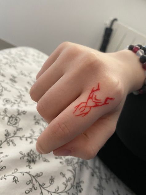 Red finger tattoo Red And Black Finger Tattoo, Red Finger Tattoo, Black Fingers, Ring Finger Tattoos, Hand Tats, Finger Tattoo, Finger Tattoos, Ring Finger, I Tattoo