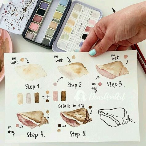 Cone Shell, Watercolor Tutorial, Watercolor Tips, Watercolor Pencil, Watercolor Lessons, Watercolor Paintings Easy, Watercolor Painting Techniques, 수채화 그림, Cat Air