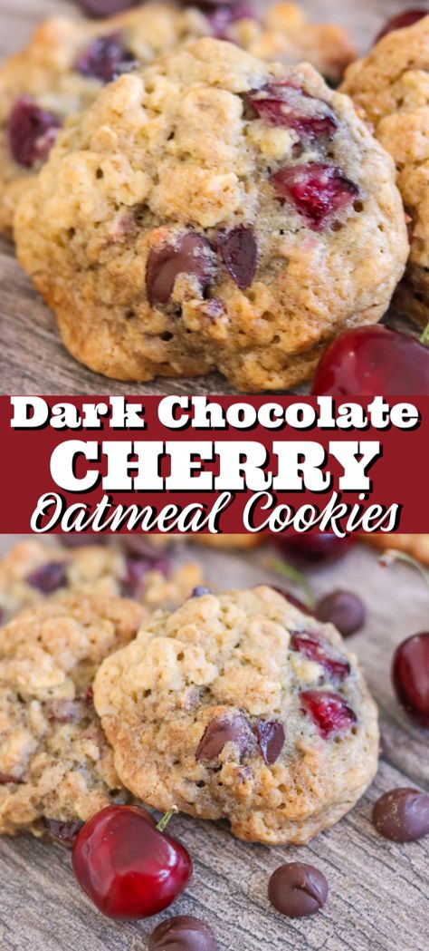 Chocolate Cherry Oatmeal, Cherry Oatmeal Cookies, Cherry Oatmeal, Treats Christmas, Old Fashioned Oatmeal, Chocolate Oatmeal Cookies, Cherry Cookies, Cherry Desserts, Chocolate Oatmeal