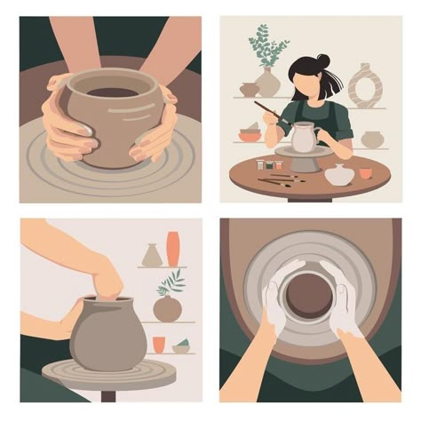 Potter Wheel, Handmade Logo Design, Pottery Cafe, Perspective Drawing Architecture, Art Studio Design, Pottery Pots, Infographic Illustration, Cerámica Ideas, Ceramic Workshop