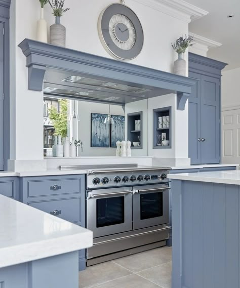 Periwinkle Blue Kitchen, Periwinkle Blue Kitchen Cabinets, Periwinkle Kitchen Cabinets, Periwinkle Kitchen, Double Island Kitchens, Sky Blue Kitchen, Blue Yellow Kitchens, Tom Howley Kitchens, Tom Howley