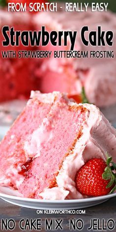 Cake Recipes With Cake Mix Boxes, Easy Strawberry Cake Recipe, Strawberry Cake Birthday, Strawberry Cake Mix Recipes, Strawberry Cake From Scratch, Easy Strawberry Cake, Homestyle Meals, Moms Food, Homemade Strawberry Cake