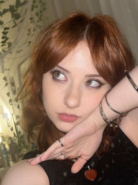 Sophisticated Cherry Red Hair Looks Redhead Grunge Aesthetic, Ginger Hair Alternative, Ginger Goth Girl, Grunge Face Claim, Goth Ginger, Goth Redhead, Redhead Goth, Goth Eyebrows, Cherry Red Hair Color