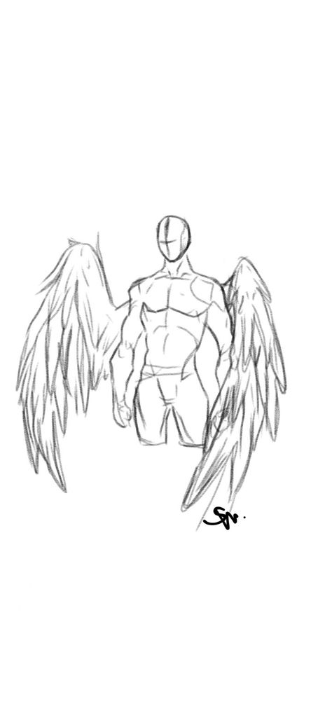 Men With Wings Drawing, Winged Figure Reference, Drawing Body Poses With Wings, Angel Anatomy Drawing, White Wings Drawing, Demon With Wings Drawing, Man Angel Drawing, Angel And Demon Drawing Reference, Angel Drawing Pose Reference