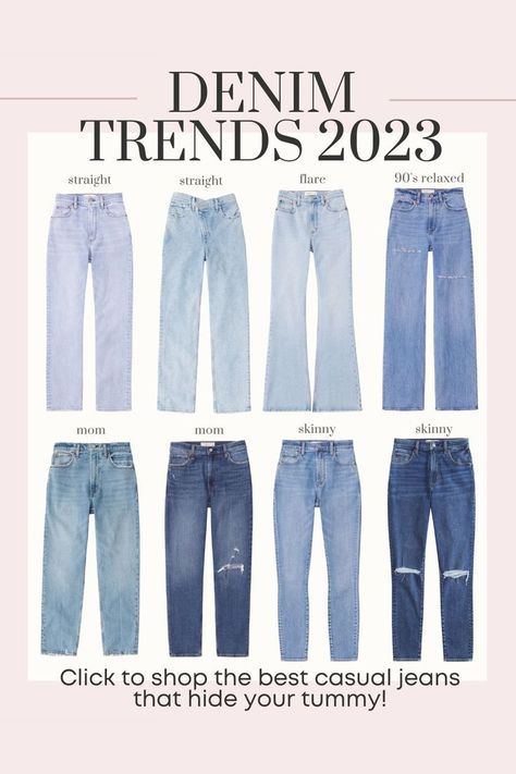 Denim trends for 2023 include straight jeans, flare jeans, relaxed jeans, mom jeans, and some skinny jeans! These casual jeans hide your belly and make for the best casual outfits. These are the best jeans for women. denim trends, fall denim, winter denim, casual denim, casual jeans, jean trends for women, fall jeans outfit casual, casual jeans outfit, jeans for moms, fall casual outfits, fall jeans Jeans For Moms, Fall Jeans Outfit Casual, Fall Jeans Outfit, Casual Jeans Outfit, Fall Casual Outfits, Fall Denim Trends, Jeans Pants Outfit, Mom Jeans Outfit Winter, Jeans Drawing