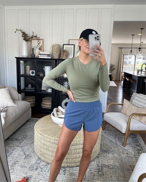 My Favorite Active Shorts — Kathleen Post Outfit Ideas Blue, Workout Shorts Outfit, Kathleen Post, Summer Wedding Attire, Athleisure Outfits Summer, Green Long Sleeve Top, Gym Fits, Athleisure Outfits, Active Shorts