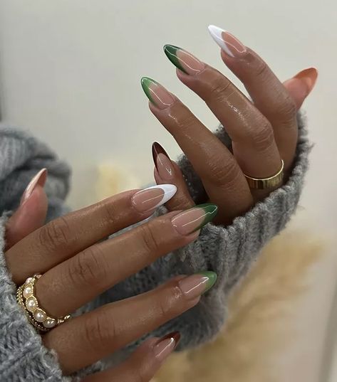 Colored French Tip Nails, Colored Nail Tips, Different Color Nails, French Tip Nail Designs, Classic Vibe, French Tip Acrylic Nails, Colorful Nails, White Polish, Sparkle Nails