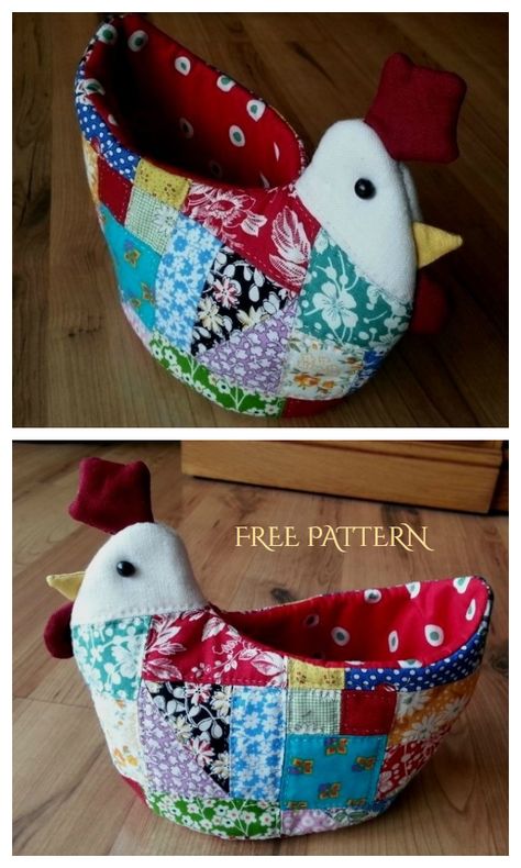 Chicken Egg Holder, Basket Sewing Pattern, Easter Fabric Crafts, Fabric Easter Basket, Chicken Quilt, Spring Sewing, Chicken Crafts, Easter Chicken, Easter Fabric