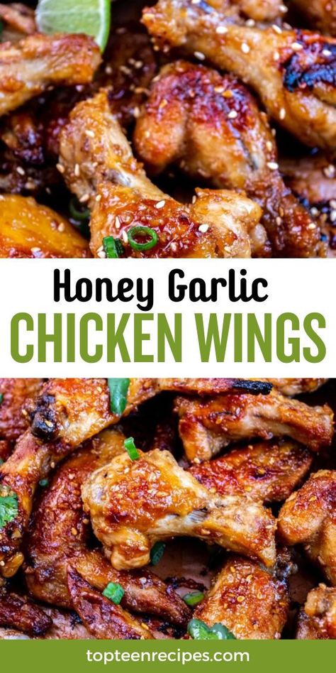 I love all chicken wing recipes, but I think this honey garlic chicken wings recipe might be my favorite. Sticky sweet but with a bit of a kick, these honey garlic chicken wings are always a hit at my house. Keep reading to learn how to make the most amazing honey sauce for wings. Shrimp Alfredo Bake, Wings Recipe Oven, Chicken Wings Recipe Oven, Garlic Shrimp Alfredo, Garlic Chicken Wings Recipe, Honey Garlic Wings, Honey Chicken Wings, Honey Garlic Chicken Wings, Alfredo Bake