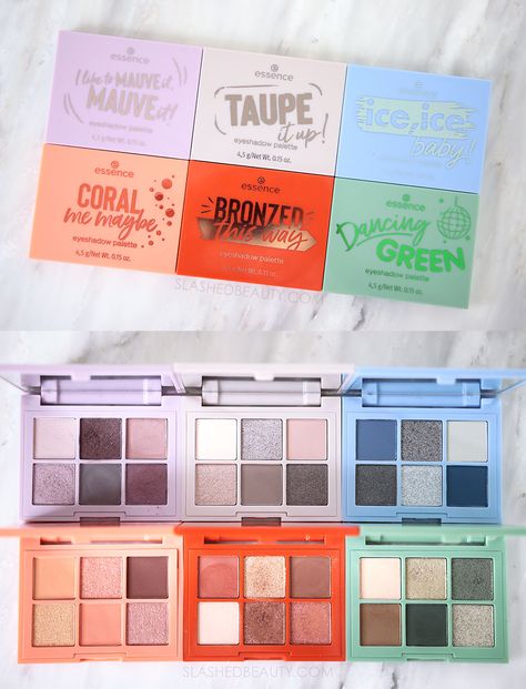 essence-mini-eyeshadow-palettes | Slashed Beauty Essence Makeup Products, Ulta Wishlist, Best Drugstore Eyeshadow, Palette Winter, Drugstore Eyeshadow Palette, Juicy Bomb, Essence Eyeshadow, Winter Eyeshadow, Drugstore Eyeshadow