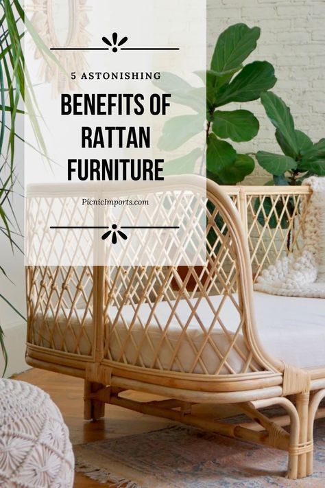 Take a look at 5 Astonishing Benefits of Rattan Furniture. There are many reasons to love rattan because of it's timeless style, but here are some more practical reasons that you should buy rattan furniture living room and bedroom pieces! Rattan Beds, Rattan Chair Living Room, White Rattan Furniture, Indoor Rattan Furniture, Modern Wicker Furniture, Rattan Furniture Living Room, Rattan Bed Frame, Bedroom Pieces, Living Room Pieces