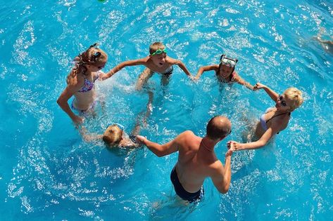 Family Swimming Pool, Family Pool Photoshoot, Swimming Pool Photography, Pool Photoshoot, Children Holding Hands, Family Playing, Family Swimming, Swimming Pool Photos, 2024 Family