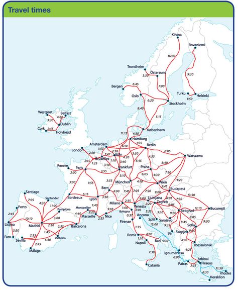 2014 Summer- My Massive European traveling trip, über cheap transportation.  Eurail map with travel times between popular destinations Eurail Map, Schengen Countries, Eurail Pass, Europe Train Travel, Train Map, European Trip, Europe Train, Backpacking Europe, Voyage Europe