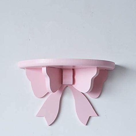 Pink Shelves, Couleur Rose Pastel, Room Decor Pink, Wood Floating Shelf, Floating Shelf Decor, Pink Room Decor, Kawaii Room Decor, Wooden Bow, Wood Floating Shelves