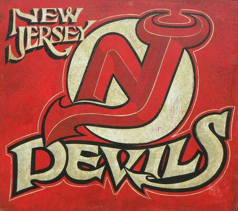 Our Home state Ice Hockey Team ! New Jersey Devils Poster, New Jersey Devils Logo, Devils Hockey, Vintage New Jersey, Nj Devils, Sign Painter, Hot Hockey Players, Hockey Logos, Ice Hockey Teams