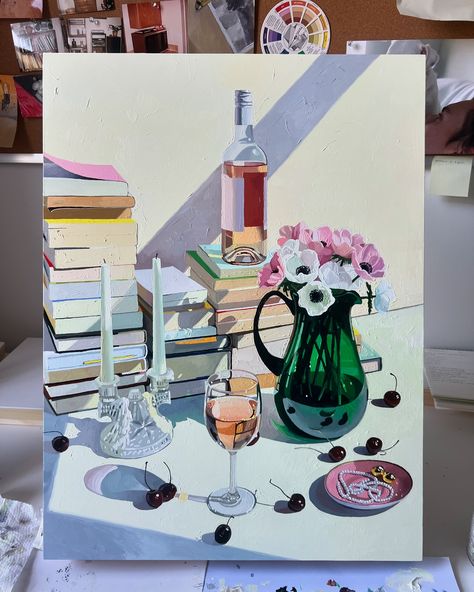 🕯️💐🍷📚🍒 swipe to see how this came together. Feel free to ask me any questions about my painting process and I’ll do my best to answer 💞 Picture To Paint For Beginners, Wall Art Composition, Learning How To Paint, Dining Table Painting, Painting Room Ideas, Gift Painting Ideas, Art Inspo Painting, Paintings On Wall, Anatomy Painting