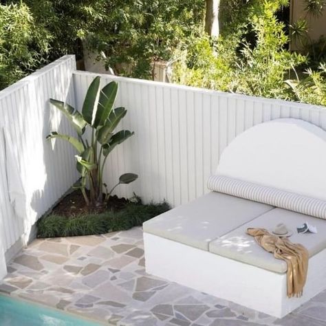 Modern Coastal Reno on Instagram: "Love this idea of crazy pave around a pool! 🩵 📸 @zoubuild" Crazy Pave, Online Mood Board, 2023 Love, Modern Coastal, Bench Seat, Coastal Homes, Pool Designs, Coastal Style, Backyard Design