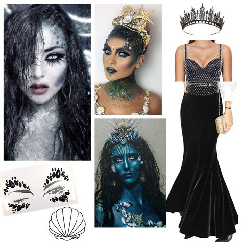 Dark Siren Costume Diy, Evil Siren Costume, Dark Siren Outfit, Evil Mermaid Costume, Dark Mermaid Costume, Dark Siren Costume, Siren Halloween Costume, Evil Mermaid, Dark Siren