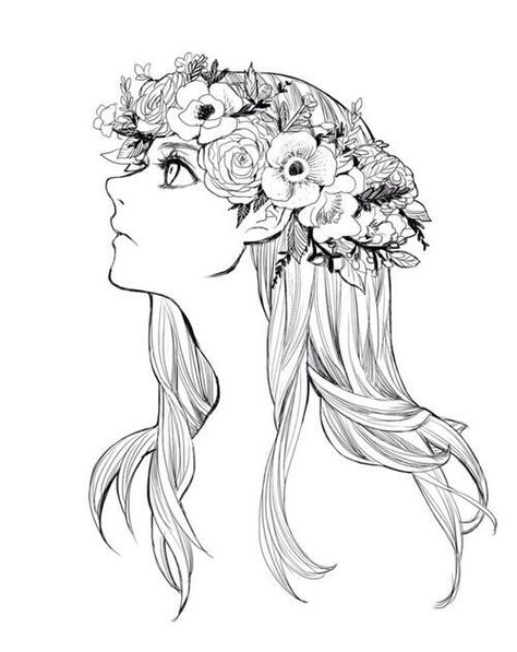 Flower crown Flower Crown Drawing, Black Flower Crown, Crown Images, Crown Drawing, Anime Flower, Flower Girl Crown, Trendy Flowers, Plant Drawing, Drawing Images