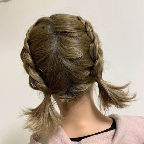 Short Hairstyle Plaits, Short Twin Braids, Short Dutch Braids, Pigtail Braids Short Hair, French Braids On Short Hair, Low Pigtails Short Hair, Pigtail Plaits, Long Pigtail Braids, Plait Short Hair