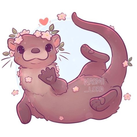 Cute Otters Drawing, Kawaii Otter, Naomi Lord Art, Naomi Lord, Otter Drawing, Otter Illustration, Otter Art, Cute Moth, Cute Animal Drawings Kawaii