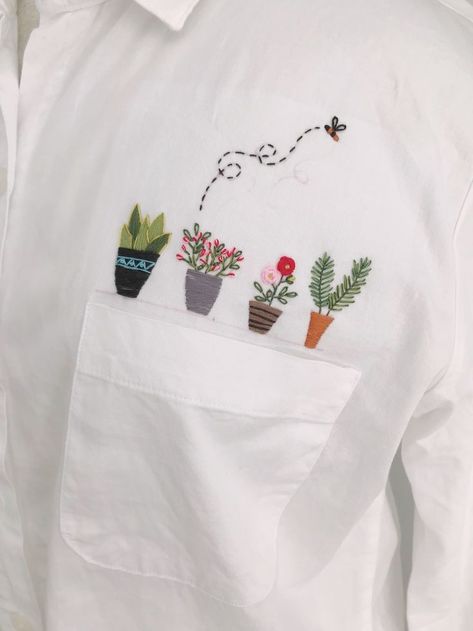 Embroidered White Shirt, Diy Embroidery Shirt, Embroidery Stitches Beginner, Clothes Embroidery Diy, Simple Hand Embroidery Patterns, Diy Embroidery Designs, Embroidery Tshirt, Basic Embroidery Stitches, Handmade Embroidery Designs