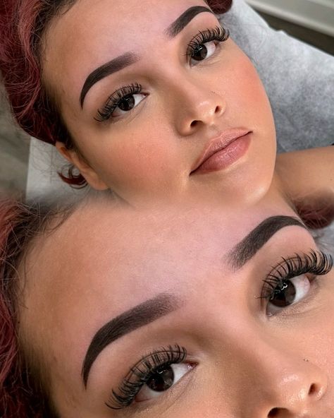 That brow and lash combo = 😻✨ 𝙊𝙢𝙗𝙧𝙚 𝙋𝙤𝙬𝙙𝙚𝙧 𝘽𝙧𝙤𝙬𝙨 • soft & natural customized brow tattoo • heal time: 7-14 days • lasts: 1-3 years (semi-permanent) • limited time promo $249 #ombrepowderbrows #pmu #chicagopmu #chicagoombrebrows #browschicago #brows #browshaping Ombre Brow Tattoo, Powder Brows Permanent, Hybrid Brows, Tattoo Healing Stages, Tattoo Brows, Ombre Powder Brows, Pmu Brows, Tattoo Healing, Ombre Brows