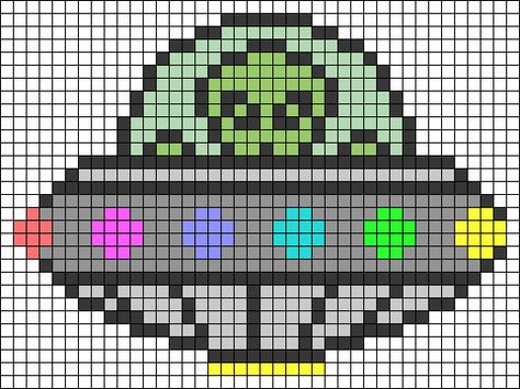 Alien UFO Perler Bead Pattern Alien Knitting Chart, Alien Perler Bead Patterns, Ufo Pixel Art, Space Perler Beads, Rave Perler Pattern Trippy, Space Perler Bead Patterns, Rave Perler Bead Patterns, Alien Perler Beads, Large Perler Bead Patterns