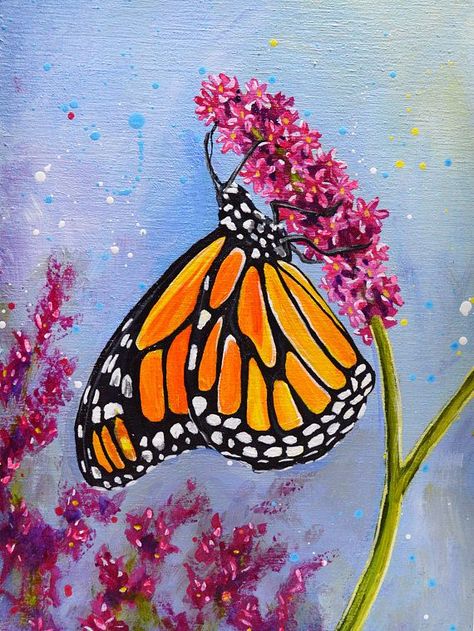 Butterfly Acrylic Painting, Acrylic Butterfly, Butterfly Art Painting, Canvas Painting Tutorials, Easy Canvas Painting, Canvas Painting Designs, Butterfly Drawing, Canvas Painting Diy, Butterfly Painting