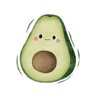 Avocado Illustration, Avocado Cartoon, Color Me Mine, Fruits Drawing, Cartoon Clip, Baby Bells, Kawaii Faces, Watercolor Cute, Cute Avocado