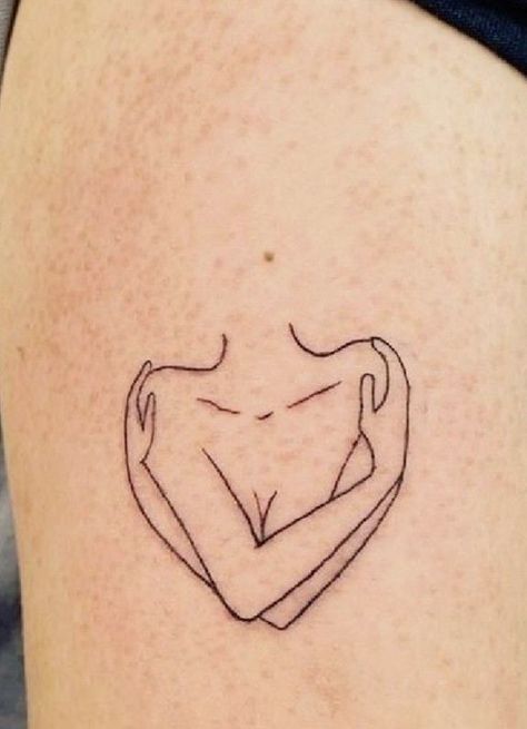 Hugging Tattoo Minimalist, Self Hug Tattoo Minimalist, Self Hug Tattoo, Hug Tattoo, Valhalla Tattoo, Fearless Tattoo, Twin Tattoos, Brain Tattoo, Tattoo Cute