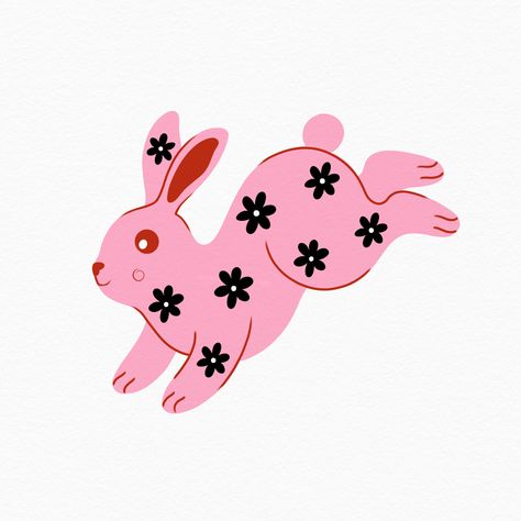 Pink Cat Illustration, Sketchbook Graphic Design, Pink Bunny Art, Illustration Lapin, Easter Bunny Illustration, Bunny Illustration, Pink Illustration, Bunny Graphic, Pink Tattoo