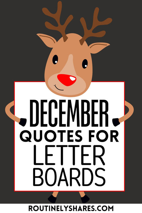 Reindeer holding sign saying December quotes for letter boards Funny December Letter Board, December Message Board Quotes, Funny Letter Board Quotes Christmas, Christmas Felt Board Quotes Funny, Christmas Board Sayings, Christmas Message Board Quotes, Holiday Sayings For Signs, Christmas Letterboards, December Letter Board