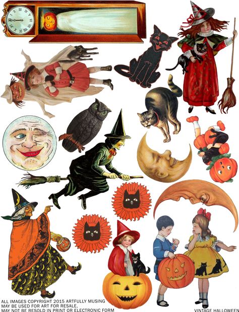 Artfully Musing: FREE VINTAGE HALLOWEEN COLLAGE SHEET - HAPPY HALLOWEEN!!! Diy With Kids, Vintage Halloween Printables, Cats And Pumpkins, Halloween Collage, Hantverk Diy, Vintage Halloween Images, Halloween Decor Diy, Image Halloween, Free Collage