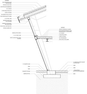 Tilt House | Kristopher Fuentes | Archinect Structural Drawing, Slanted Columns Architecture, Architecture Symbols, Construction Details Architecture, Wall Section Detail, Wall Section, Slanted Walls, Steel Architecture, Steel Structure Buildings