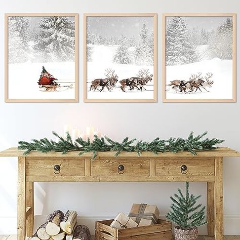 AnyDesign 3Pcs Christmas Wall Art Prints 11x14in Santa Claus Reindeer with Sleigh Art Poster Decor Large Aesthetic Xmas Posters Room Decor for Gallery Living Room Bathroom Wall Decor(UNFRAMED) Christmas Decor Above Couch, Bathroom Christmas Decor, Posters Room Decor, Aesthetic Xmas, Walking Forward, Gallery Living Room, Infinite Art, Ideas Navidad, Cozy Christmas Decor