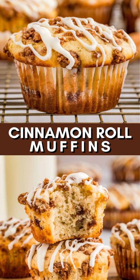 A tasty breakfast or dessert, these Cinnamon Roll Muffins are a twist on a classic that you won't be able to resist. Cinnabon Cinnamon Muffins, Vanilla Breakfast Muffins, Muffin Cinnamon Rolls, Cinnamon Bun Cupcakes, Cinnamon Rolls Muffins, Pumpkin Cinnamon Roll Muffins, Cinnamon Roll Muffins Easy, Cinnamon Muffins Recipes, Breakfast Muffin Ideas