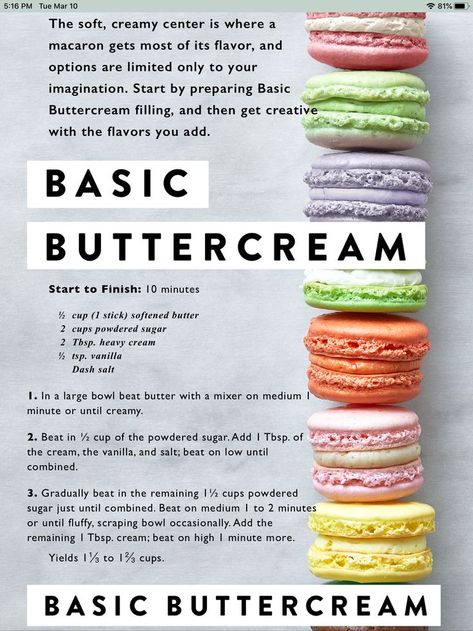 Pin by Carli Slater on Favorite Recipes in 2022 | Interesting food recipes, Easy macaroons recipe, Macaron flavors Buttercream Recipe For Macarons, Easy Macaron Flavors, Ingredients For Macarons, Macaron Icing Recipe, Macaroons Recipe Flavors, Maccarone Filling Recipe, Macaroon Filling Flavors, Best Macaron Filling, Macaron Filling Recipe Easy