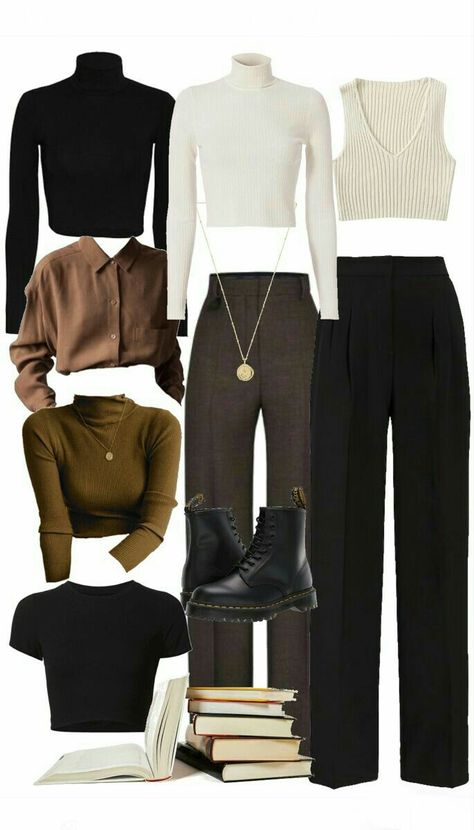 Winter Outfit Dark Academia, Winter Dark Aesthetic Outfits, Dark Academia University Outfit, Forensic Scientist Outfit, Simple Dark Outfits, Dark Academia Office Outfit, Deep Winter Outfits Inspiration, Dark Academia Casual Outfit, Dark Academia Work Outfit