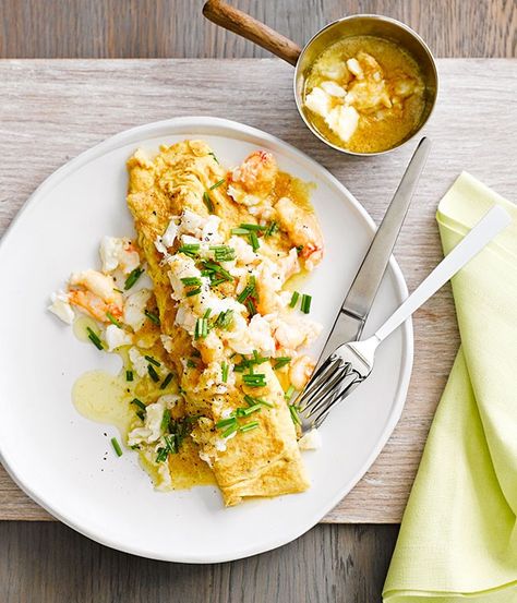 Crab omelette with miso butter recipe :: Gourmet Traveller Egg Recipes, Crab Omelette, Miso Recipe, Miso Butter, Omelets Recipe, Omelette Recipe, Butter Recipe, Savoury Dishes, Pavlova