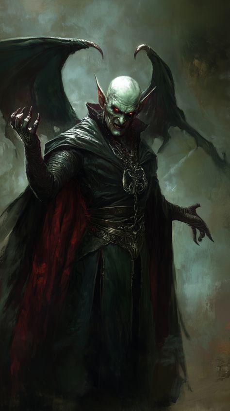 Vampire Demon Art, Evil Vampire Aesthetic, D&d Vampire, Vampire Art Fantasy Dark, Dnd Imp, Dark Fantasy Vampire, Vampire Fantasy Art, Vampire God, Victorian Horror