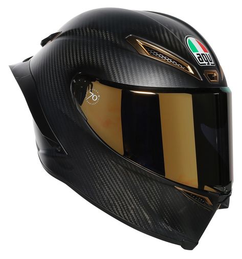 The limited edition AGV Pista GP R Carbon Anniversario Helmet celebrates the 70th Anniversary of AGV. Only 1947 of these beauties are available. Featu… Agv Helmet, Crash Helmet, Agv Helmets, Motorcycle Helmet Design, Womens Motorcycle Helmets, Biker Helmets, Motorcycle Riding Gear, Cool Motorcycle Helmets, Custom Motorcycle Helmets