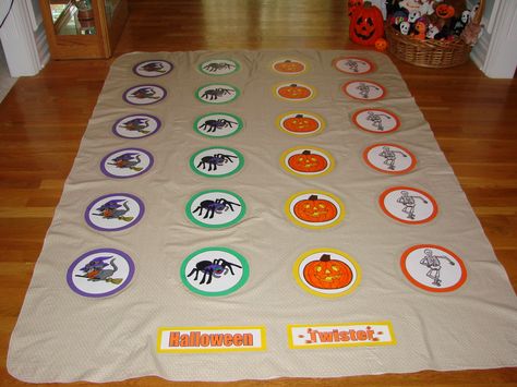 Halloween Twister for Kids Halloween Party: Vinyl Tablecloth; Pictures; ClearContact Paper - Great for Preschool Preschool Halloween Games, Twister Halloween, Halloween Block Party, Classroom Halloween Party, Halloween Class Party, School Halloween Party, Kids Halloween Party, Halloween Arts And Crafts, Halloween Classroom