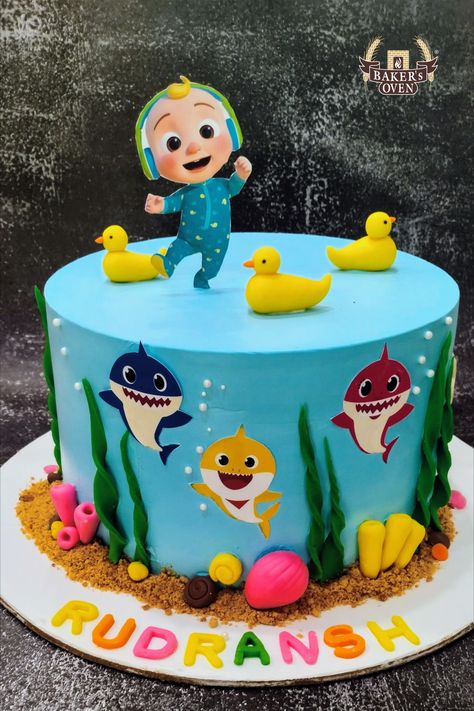 Coconelon Boy Cake, Cocmelon Birthday Girl, 2 Year Birthday Theme Girl Cake, 2nd Year Birthday Cake, Birthday Cake For Toddler Boy, Birthday Cake For Toddler Girl, Cocomelon 2nd Birthday Cake, Cake For 2 Year Boy, Sea Cake Design