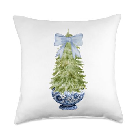 PRICES MAY VARY. 100% Polyester Grandmillennial Chinoiserie Vintage Blue Willow Planter. Christmas Blue Bow atop a Christmas Tree in a Chinoiserie Ginger Jar Patterns -Chinese Pattern Blue Willow Collection Grandmillennial Style, Coastal Grandma Winter Holiday Decor, Cottage Core Pretty Winter Pastel Blue Bow on Watercolor Christmas Tree Set In A Chinoiserie Blue Willow Vase Grandma Chic Theme for Christmas Holidays, Hanukkah, December Decor for Grandma, Moms, Teens, Grandmillennials, Girlfriend Chinoiserie Christmas Tree, Christmas Tree Blue, Chinoiserie Patterns, Chinoiserie Ornaments, Chinoiserie Pillows, Grand Millennial Decor, Modern Chinoiserie, Chinoiserie Christmas, Chinoiserie Ginger Jars