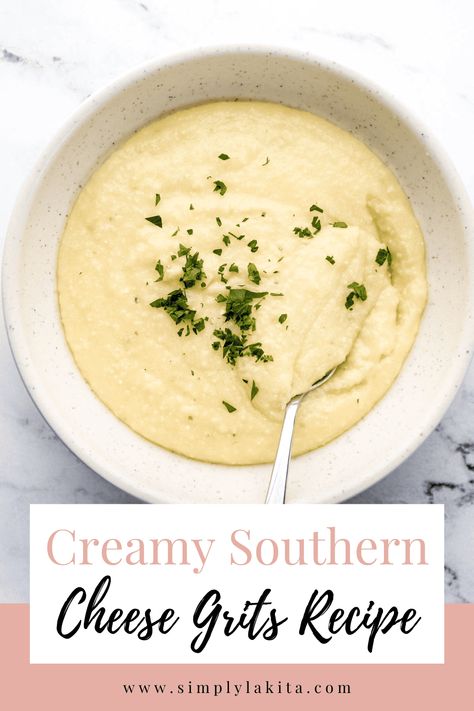 Make this simple Creamy Southern Cheese Grits Recipe with Heavy Cream! These grits are rich, cheesy, and incredibly delicious. Use chicken broth instead of water to add more flavor creating the ultimate main dish or side dish. simplylakita.com #cheesegrits Creamy Buttery Grits, Best Creamy Grits, Creamy Cheesy Grits Recipe, Creamy Grits Heavy Cream, Goat Cheese Grits, Grits With Heavy Cream, Cheese Grits Recipe Southern Style, Creamy Grits Southern, Recipes With Grits