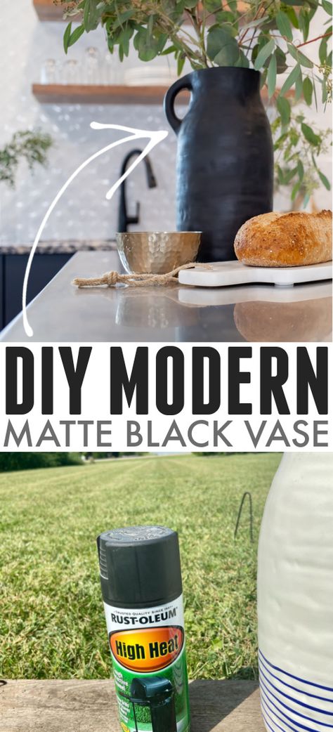 DIY Matte Black Ceramic Vase | The Creek Line House Black Vase Painting Ideas, Spray Paint Ceramic, Diy Painted Vases, Spray Paint Vases, Matte Black Spray Paint, Ikea Vases, Painting Pots, High Heat Paint, Black Ceramic Vase