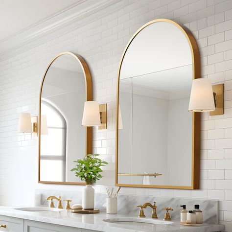 Arch Mirror Bathroom, Arched Bathroom, Bathroom Vanity Mirrors, Wall Mirrors Set, Gold Frame Wall, Entryway Wall Decor, Vanity Mirrors, Arched Mirror, Entryway Wall